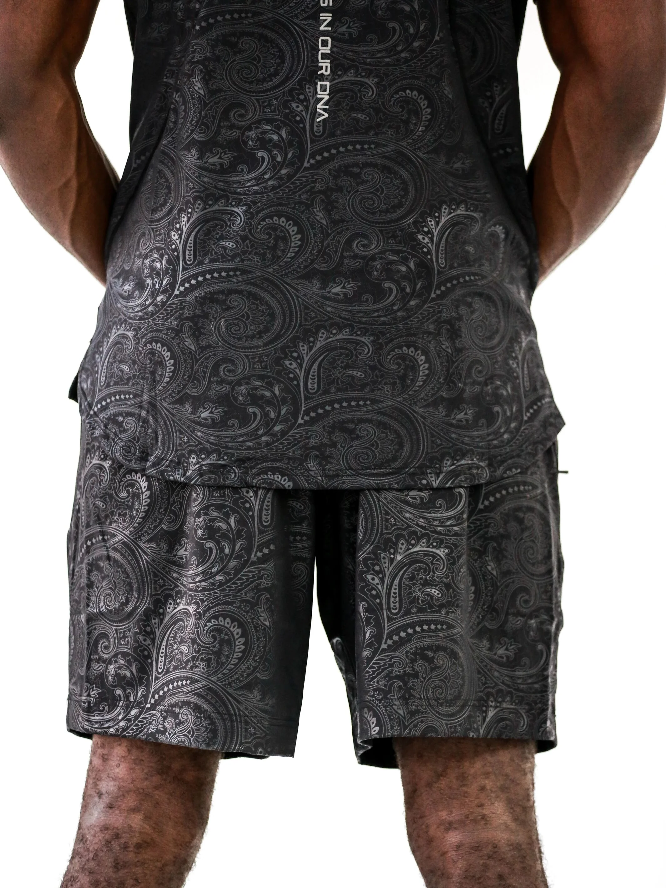 Men's Black Paisley Performance Shorts - Image 3