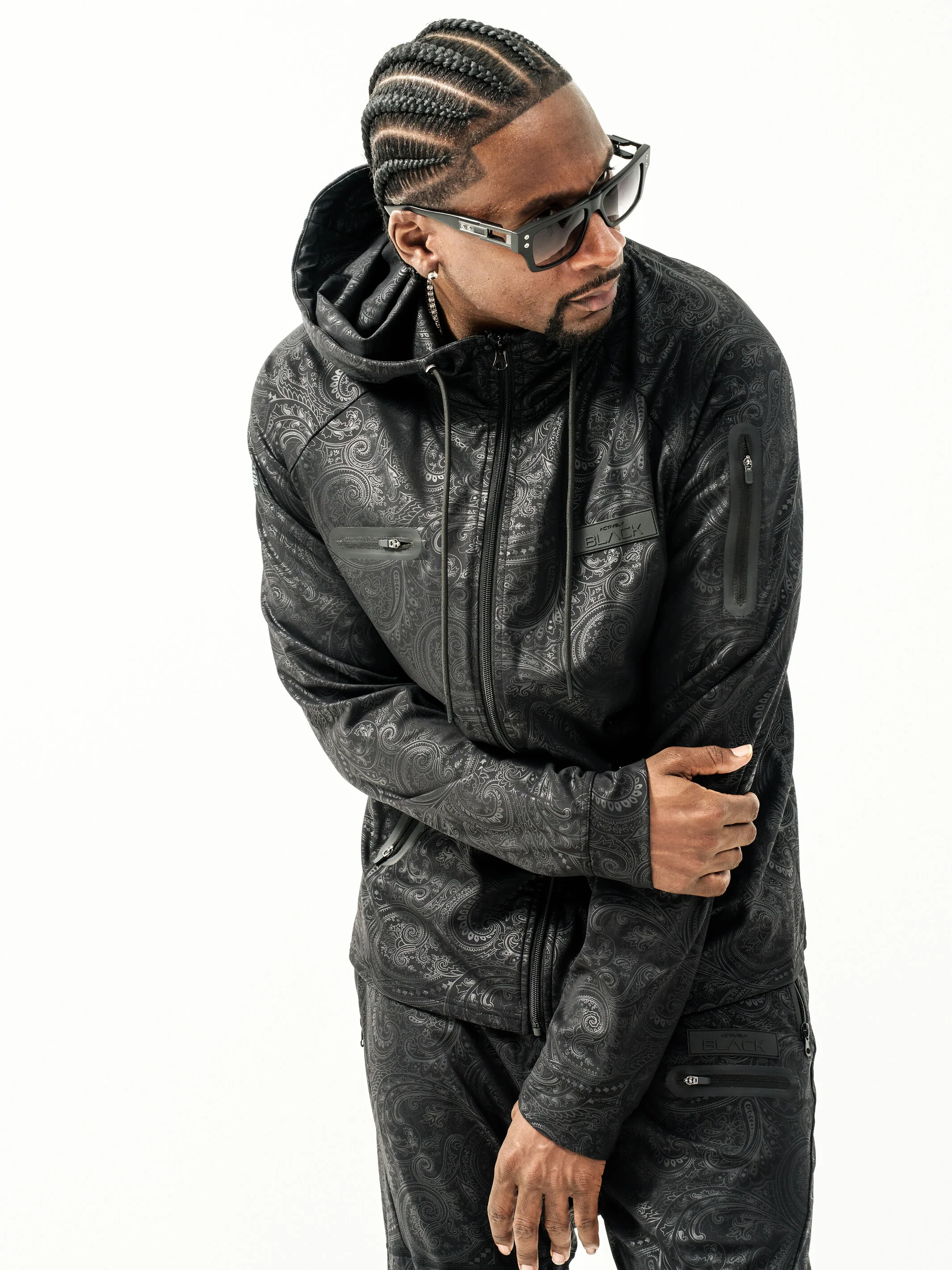 Men's Black Paisley Zipper Hoodie - Image 3