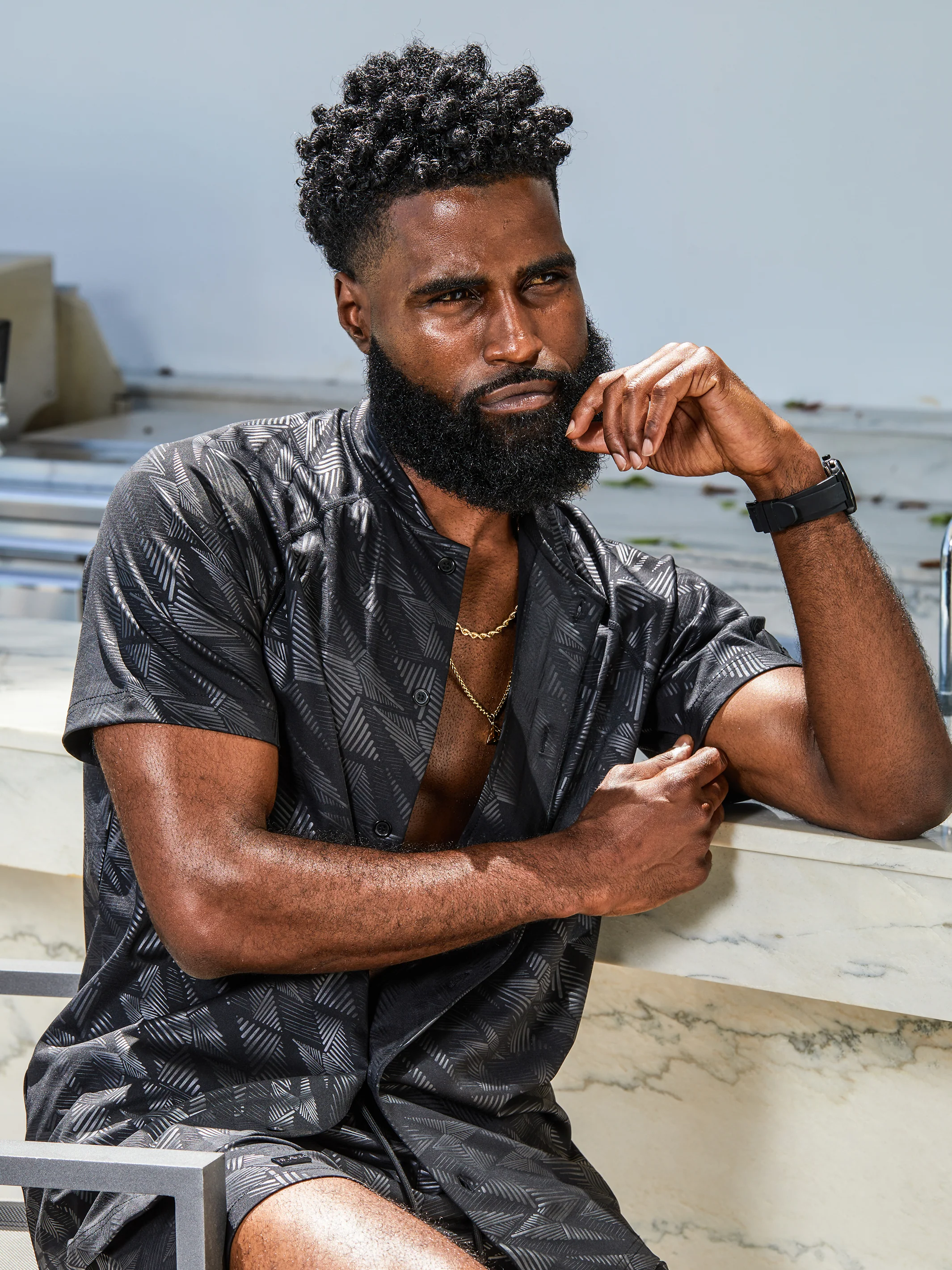 Men's Short Sleeve Button Up Top BLACK CAMO - Image 4