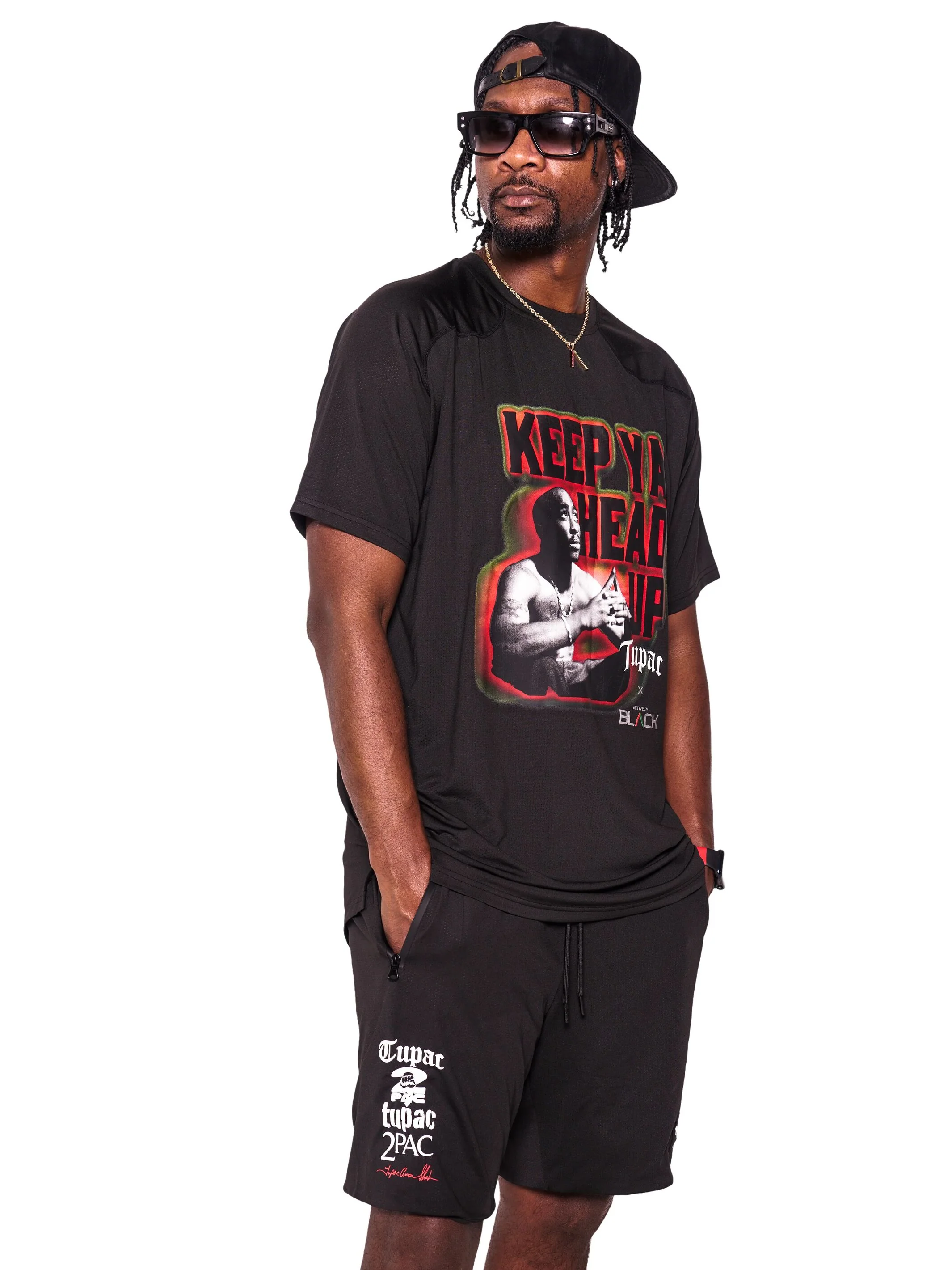 Men's Tupac x Actively Black Logo Shorts - Image 4