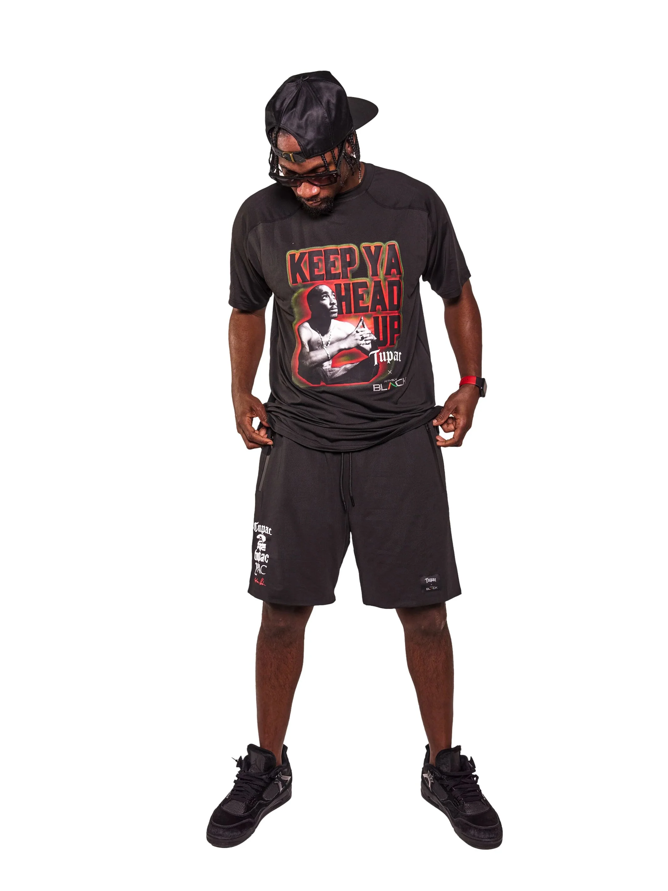 Men's Tupac x Actively Black Logo Shorts - Image 5