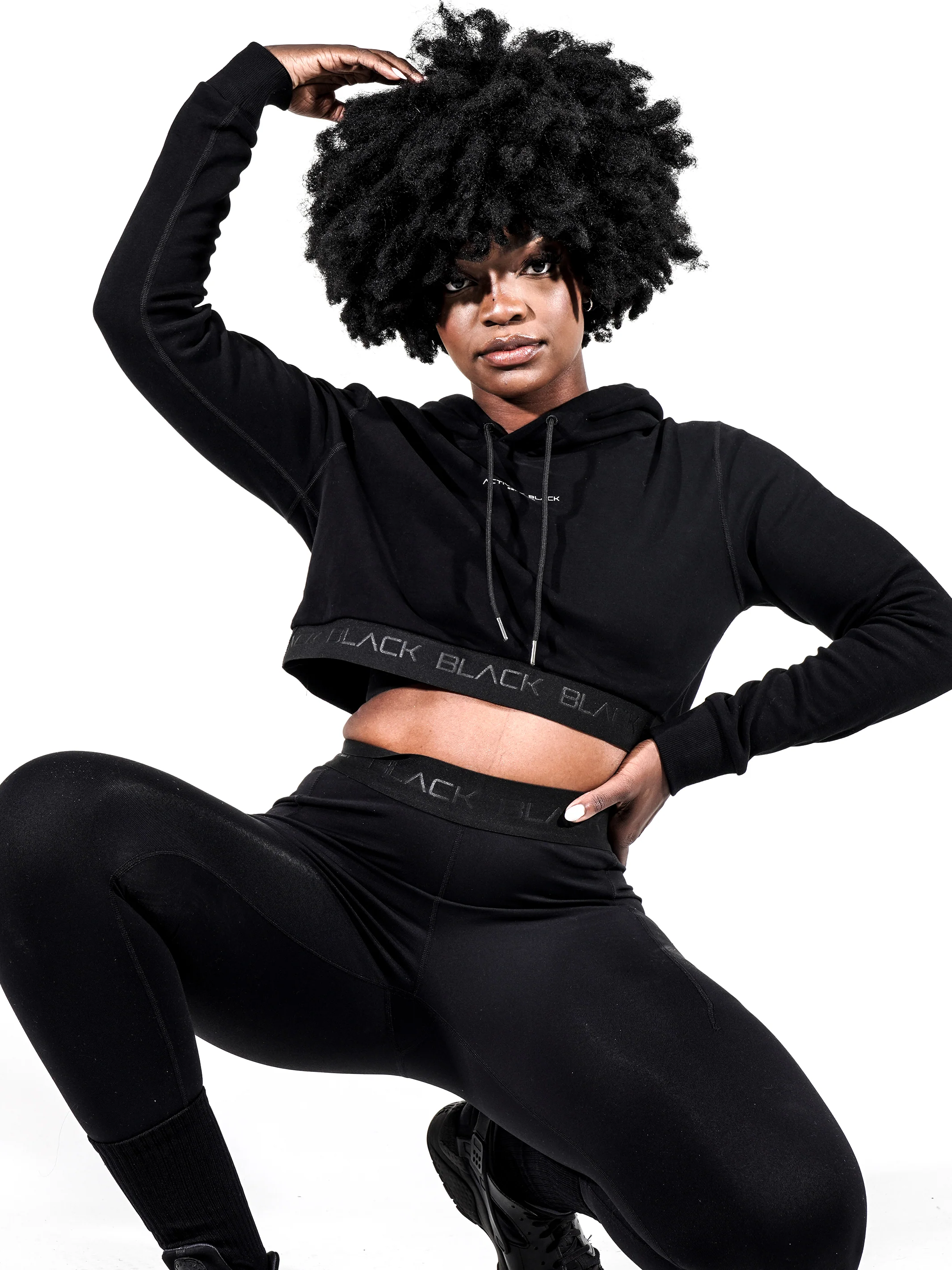 Women's Black Band Crop Hoodie - Image 4