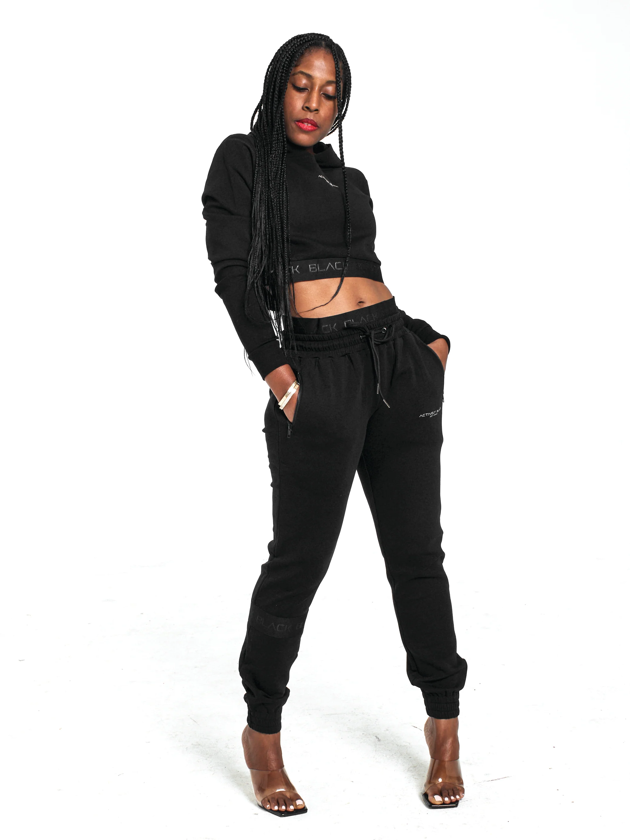 Women's Black Band Crop Hoodie - Image 5