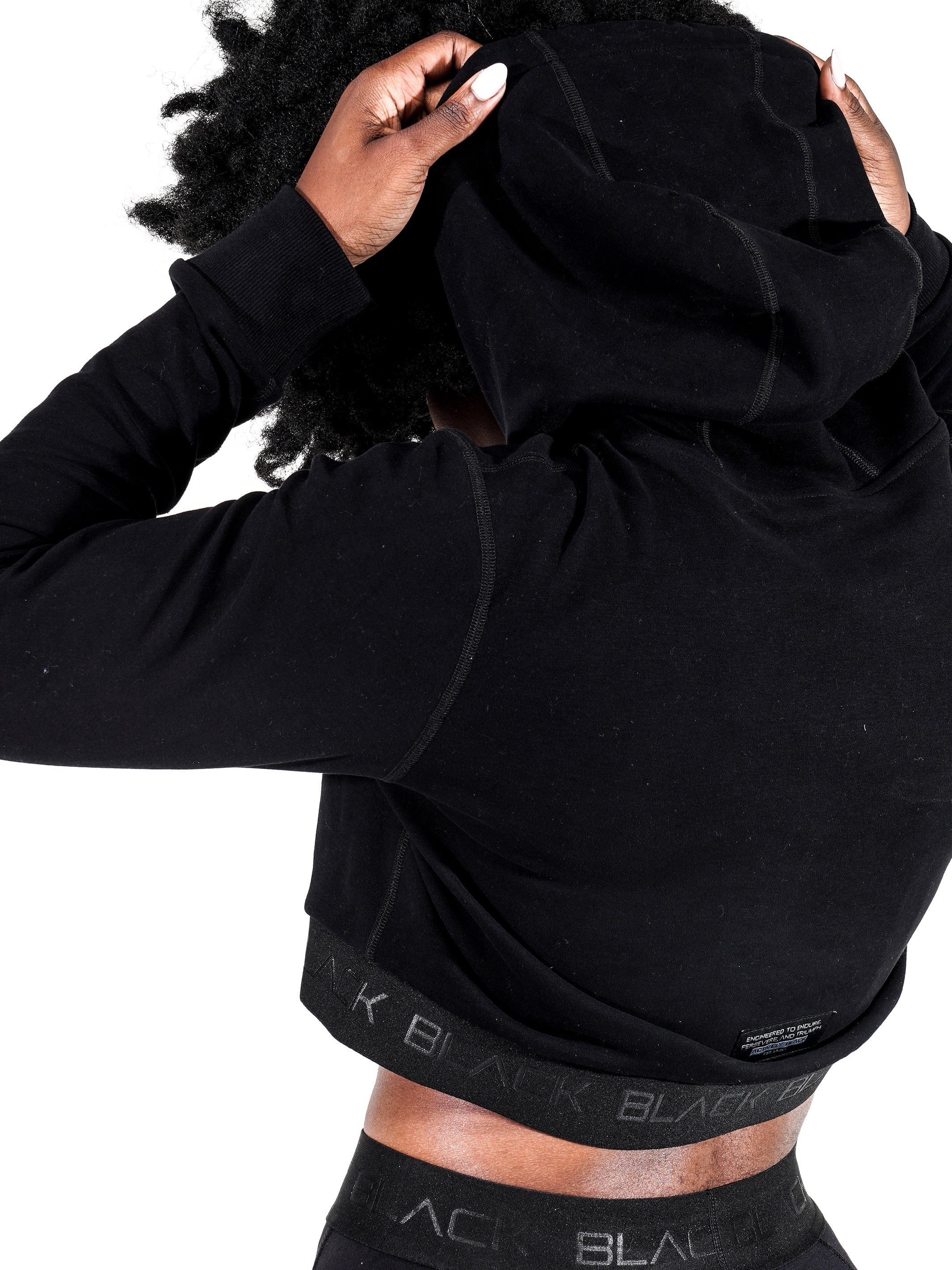 Women's Black Band Crop Hoodie - Image 8