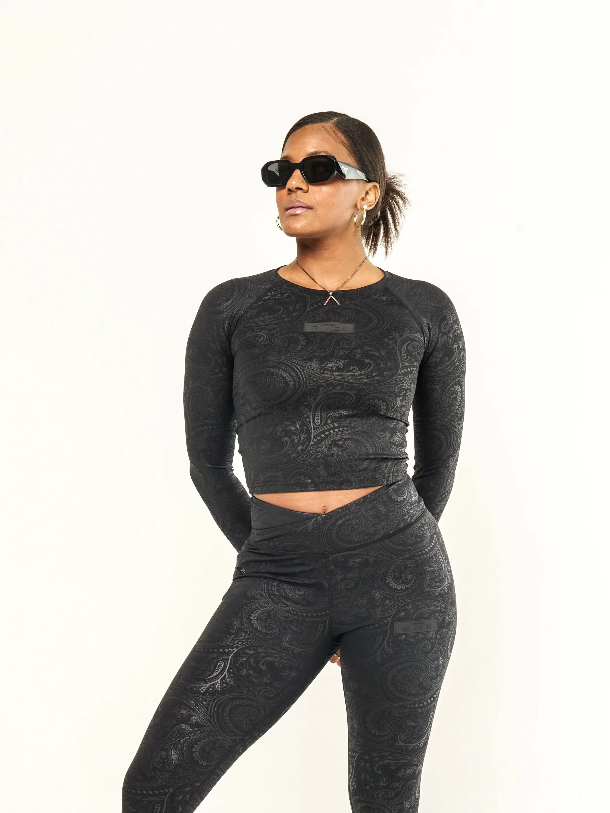 Women's Black Paisley Long Sleeve Crop Shirt - Image 9