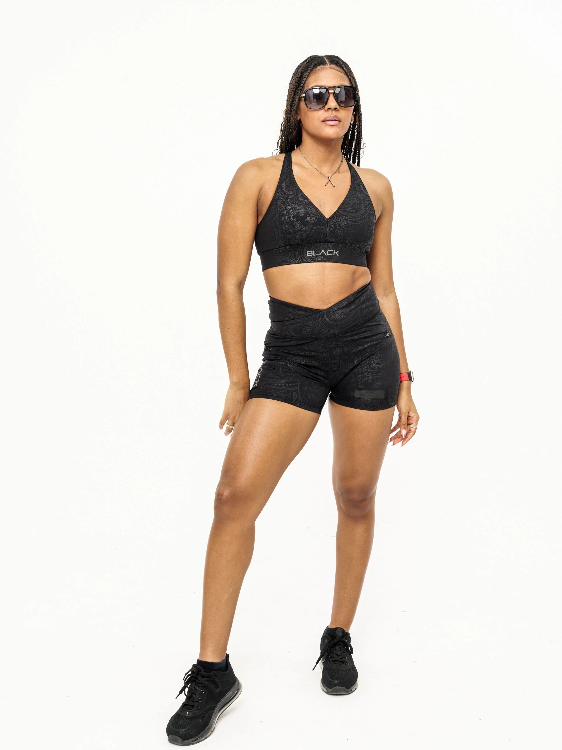 Women's Black Paisley V Cut Biker Shorts - Image 12