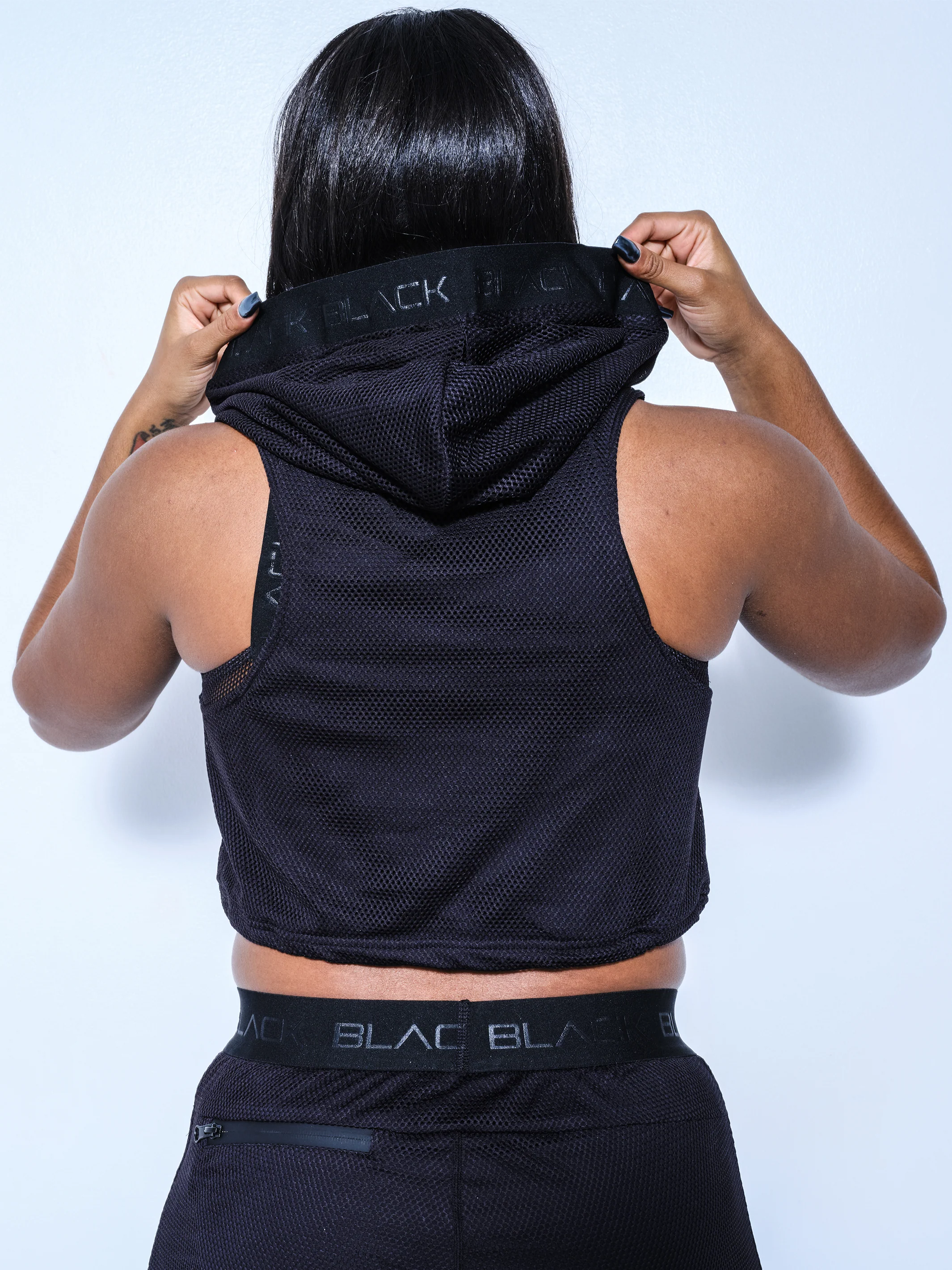 Women's Mesh Sleeveless Crop Hoodie - Image 3