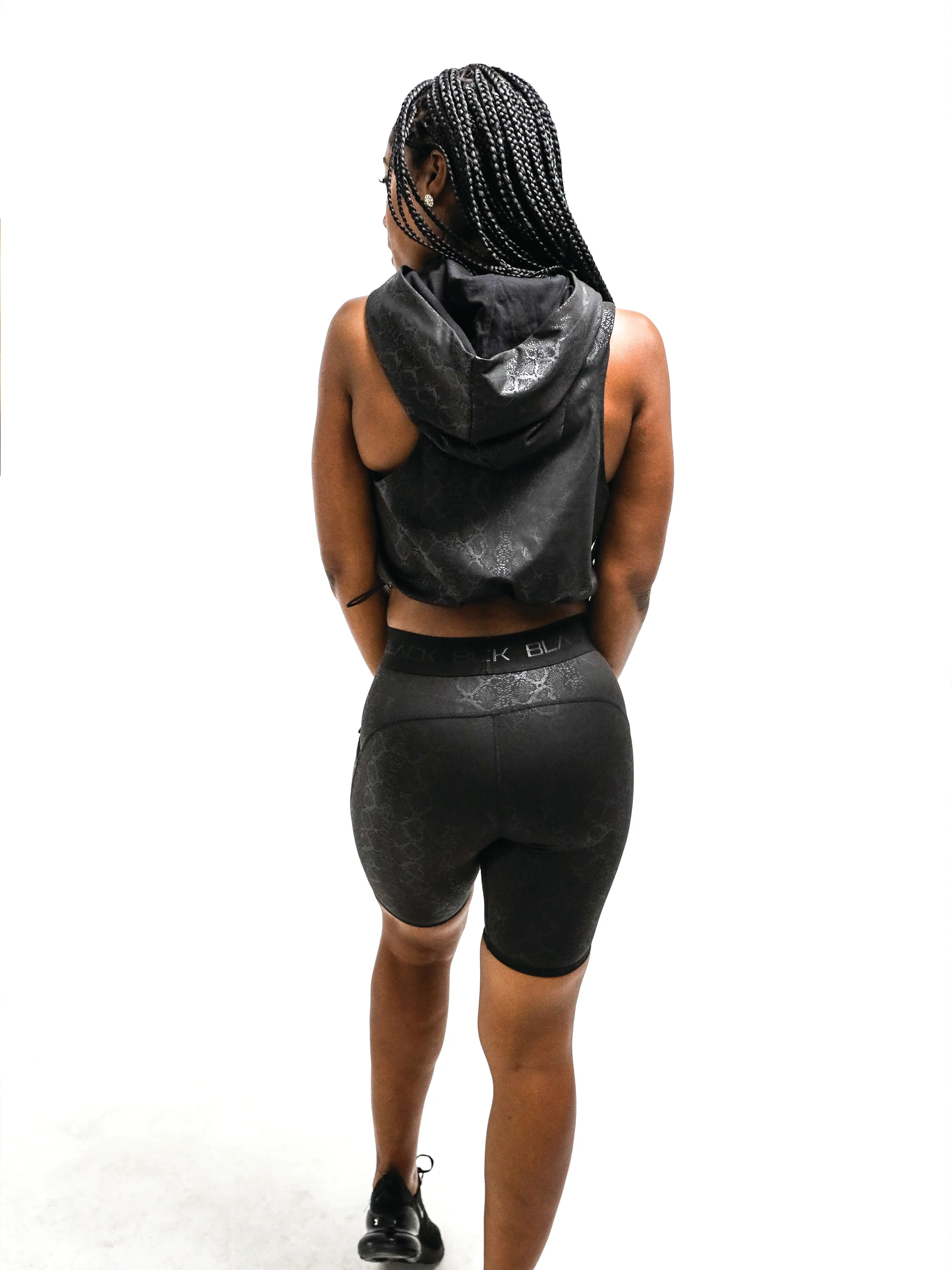 Women's Sleeveless Black Python Crop Hoodie - Image 3